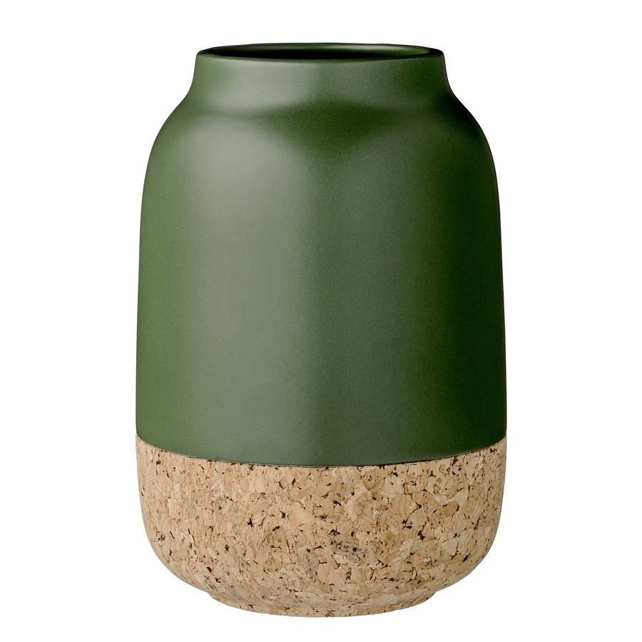 bloomingville dark green ceramic vase with cork bottom by out there interiors