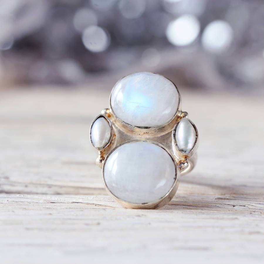 pearl and moonstone ring by artique boutique