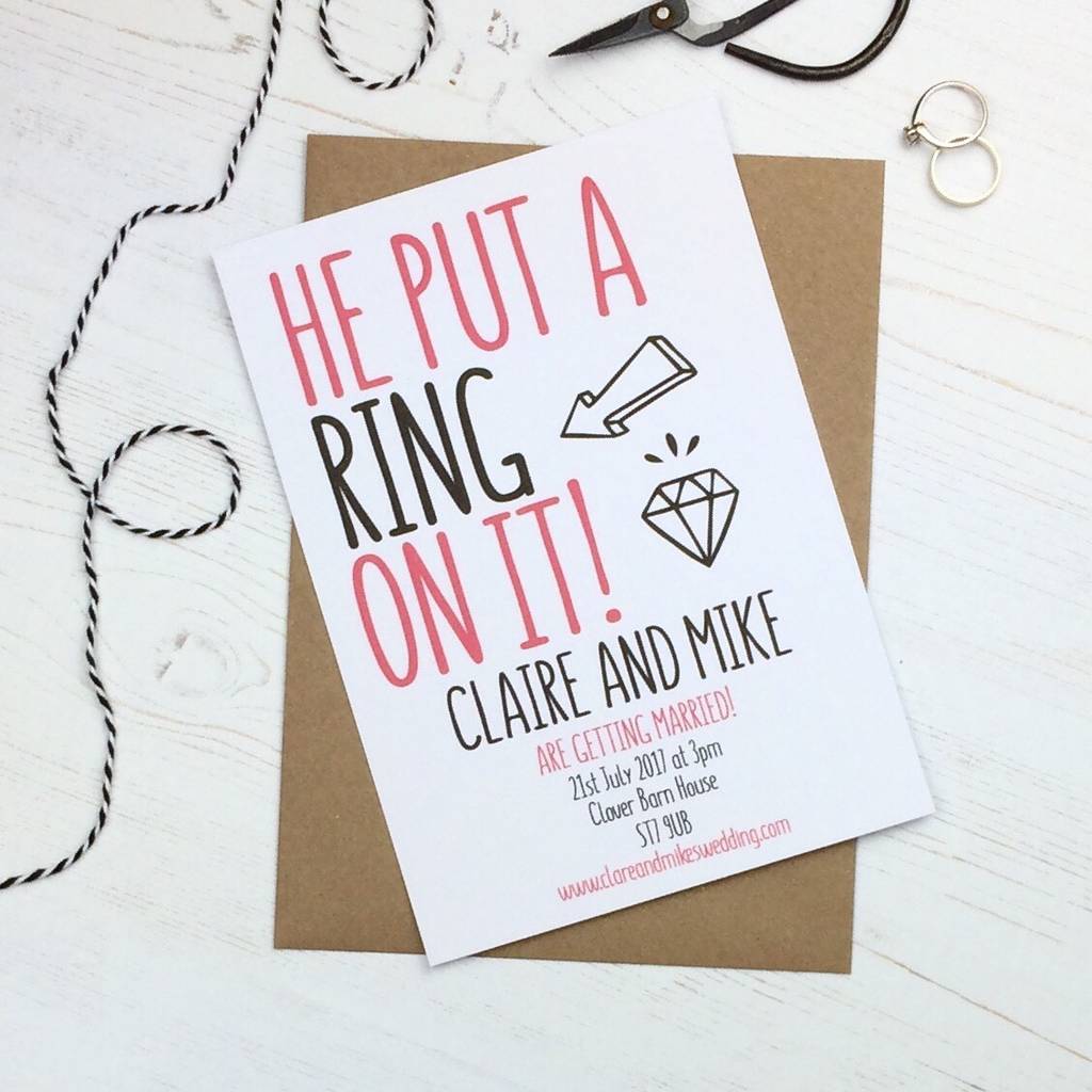 he put a ring on it wedding invitation by talk of the town parties