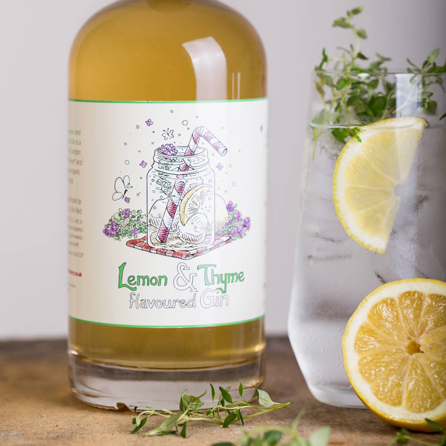 lemon and thyme flavoured gin by the little red berry co
