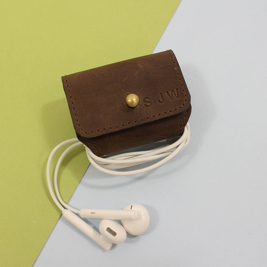 personalised leather earphone holder by the british belt company