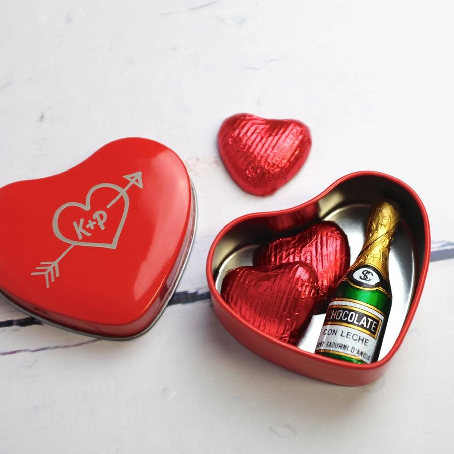 personalised heart tin with chocolates by auntie mims