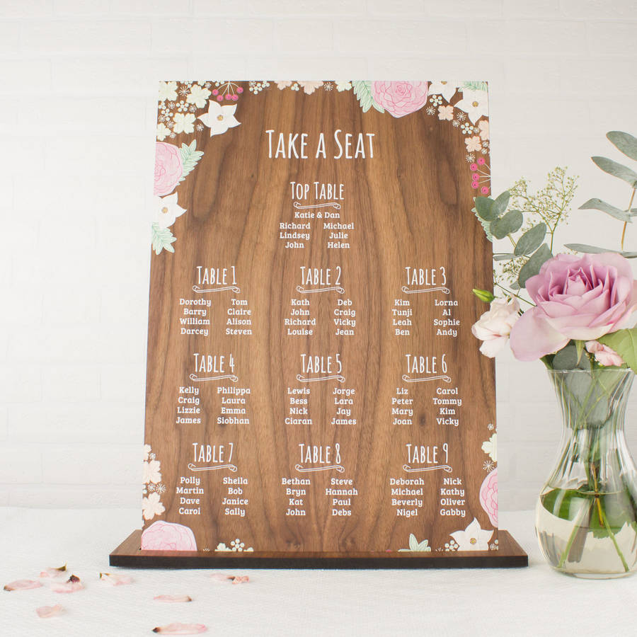 Personalised Wedding Table Plan Floral By Create Gift Love 