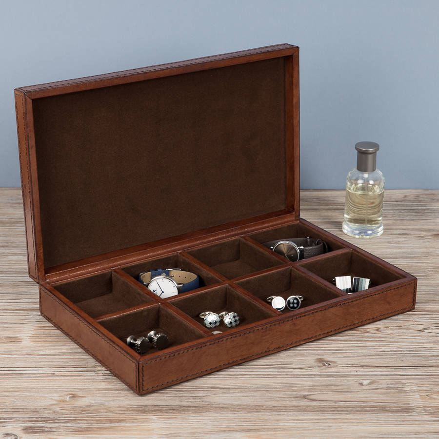 personalised gents leather cufflink box large by ginger rose