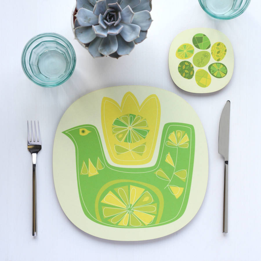 bird design placemats and coasters by beyond the fridge