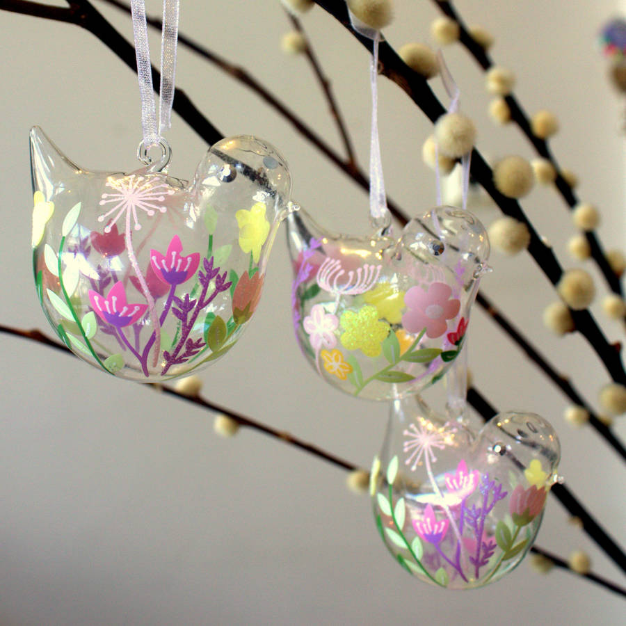 set of two glass bird tree decorations by ella james
