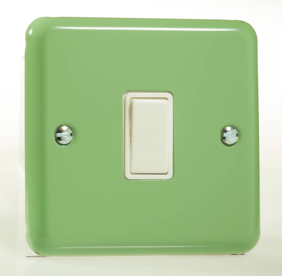 retro beryl green metal light switch and plug sockets by candy queen