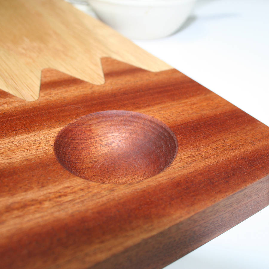 solid oak serving platter board and dipping bowl by wood paper scissors