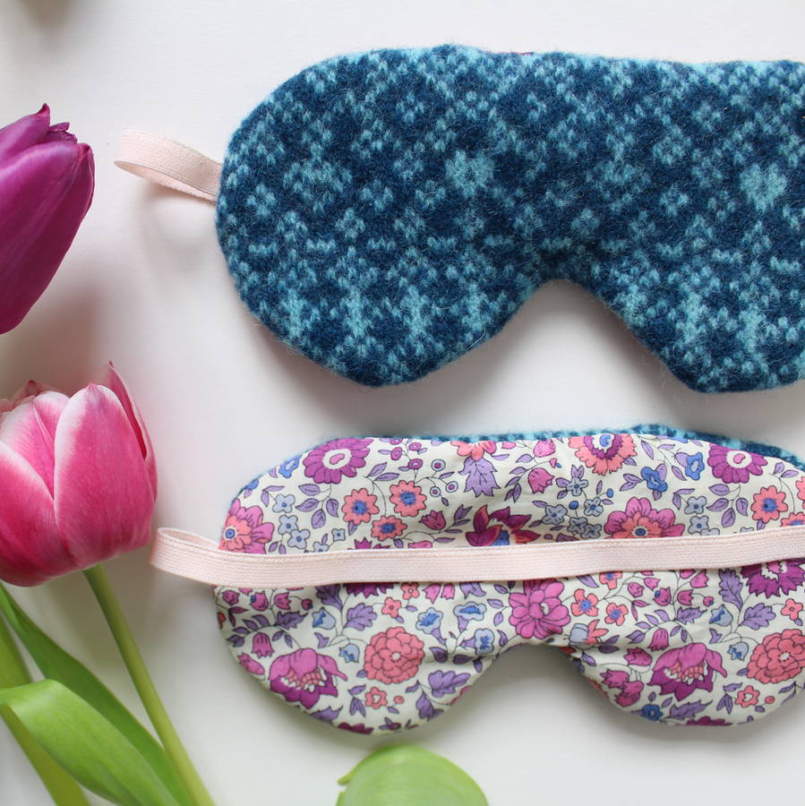 cozy knitted liberty fabric lined sleep mask by suzie lee knitwear