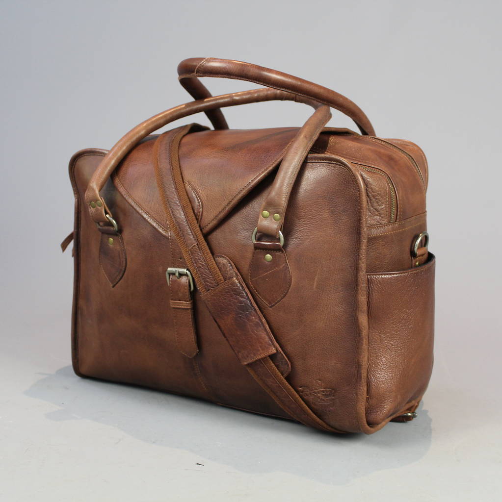 vintage style brown leather baby changing bag by vintage child