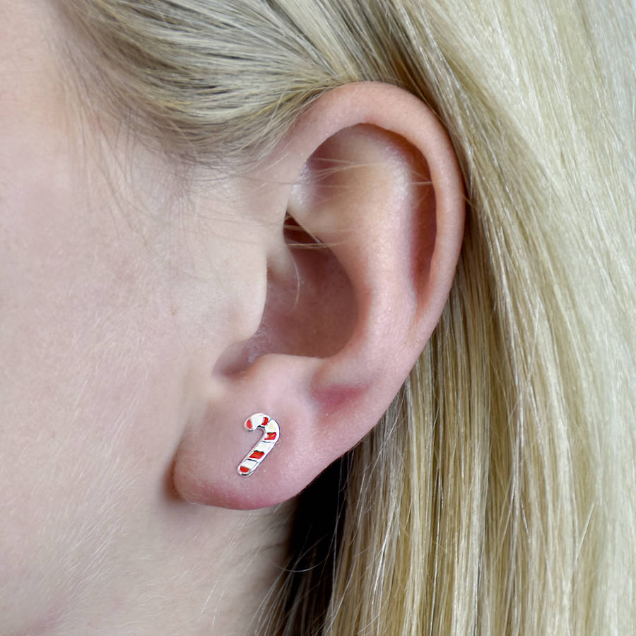 candy cane sterling silver christmas stud earrings by ellie ellie