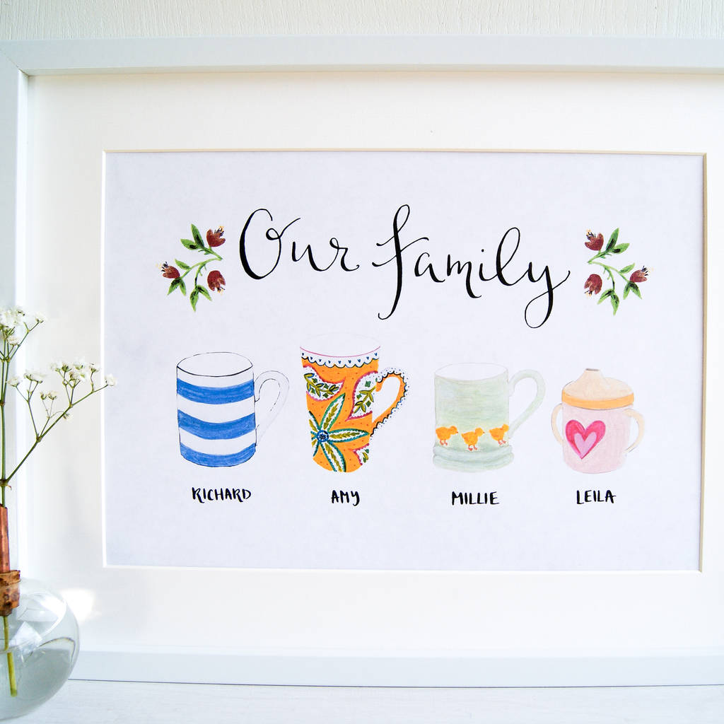 personalised illustrated family cups and mugs art print by maggie's
