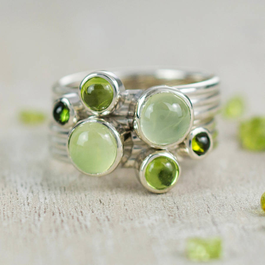 prehnite, peridot and tourmaline silver ring by alison moore designs
