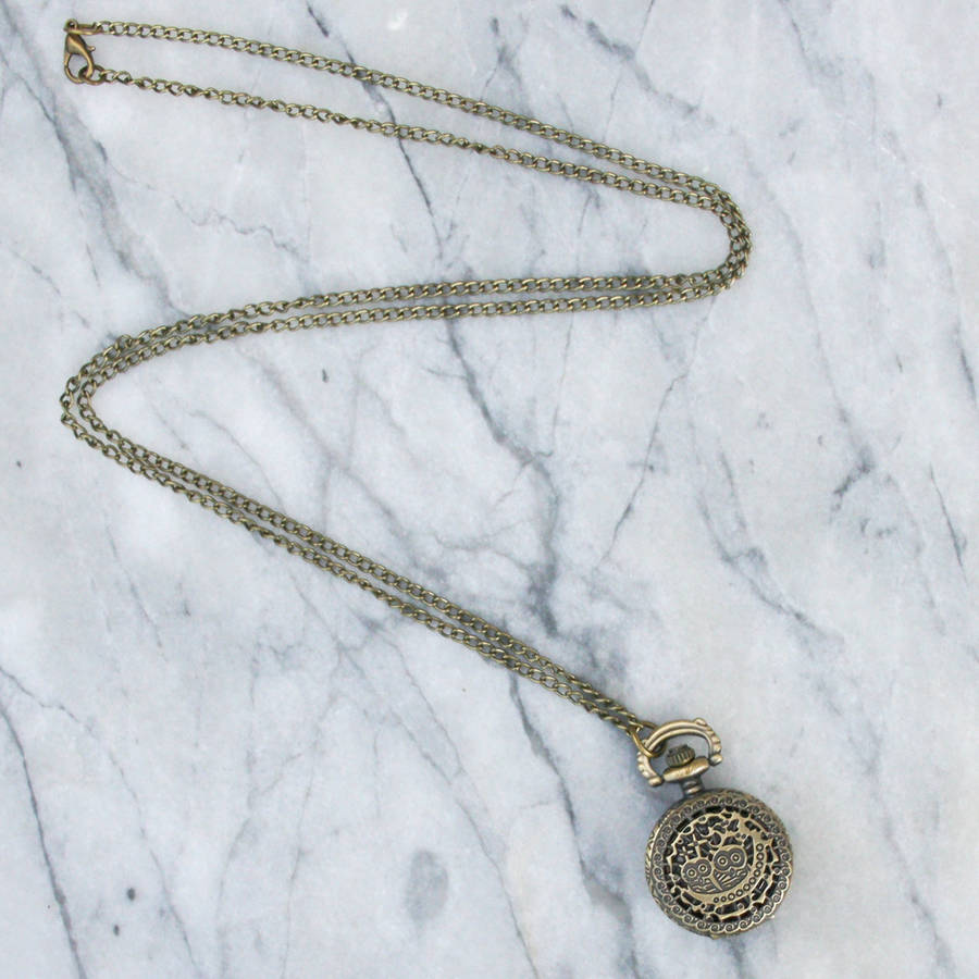 little owls pocket watch necklace by hayley & co