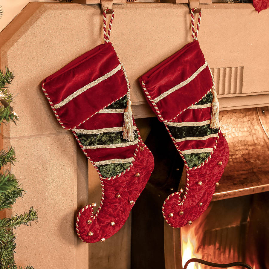 luxury velvet jingle bell christmas stocking by dibor ...