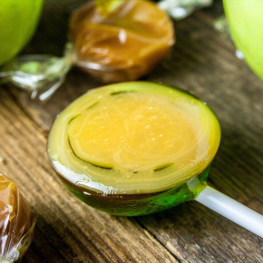 five toffee apple lollipops by holly's lollies
