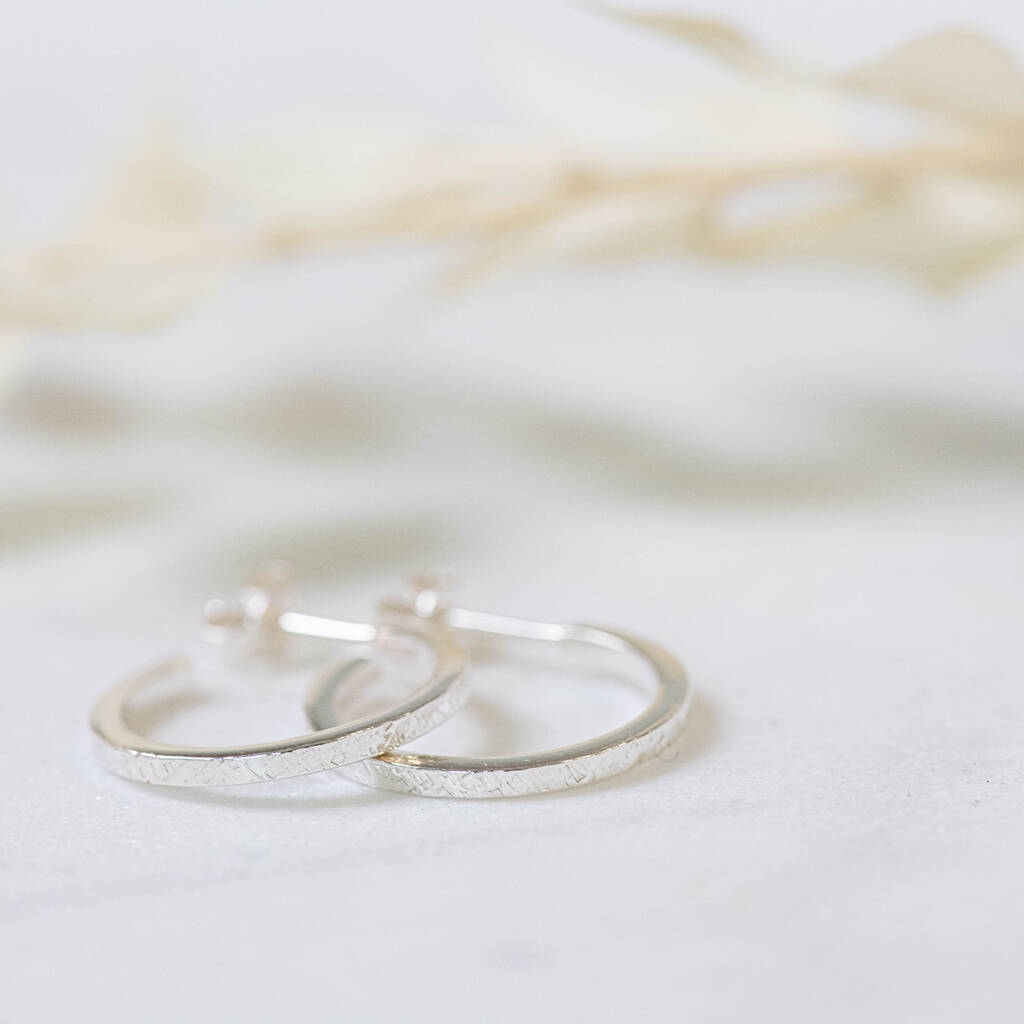 Medium Size Textured Sterling Silver Hoop Earrings By Vb Jewellery