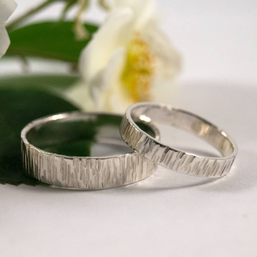 Bark effect wedding rings