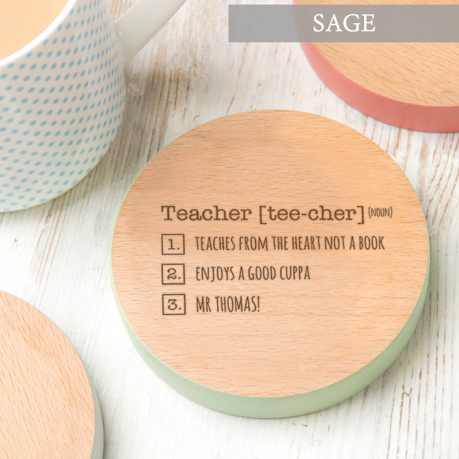 thank you teacher gift personalised drinks coaster by dust and things