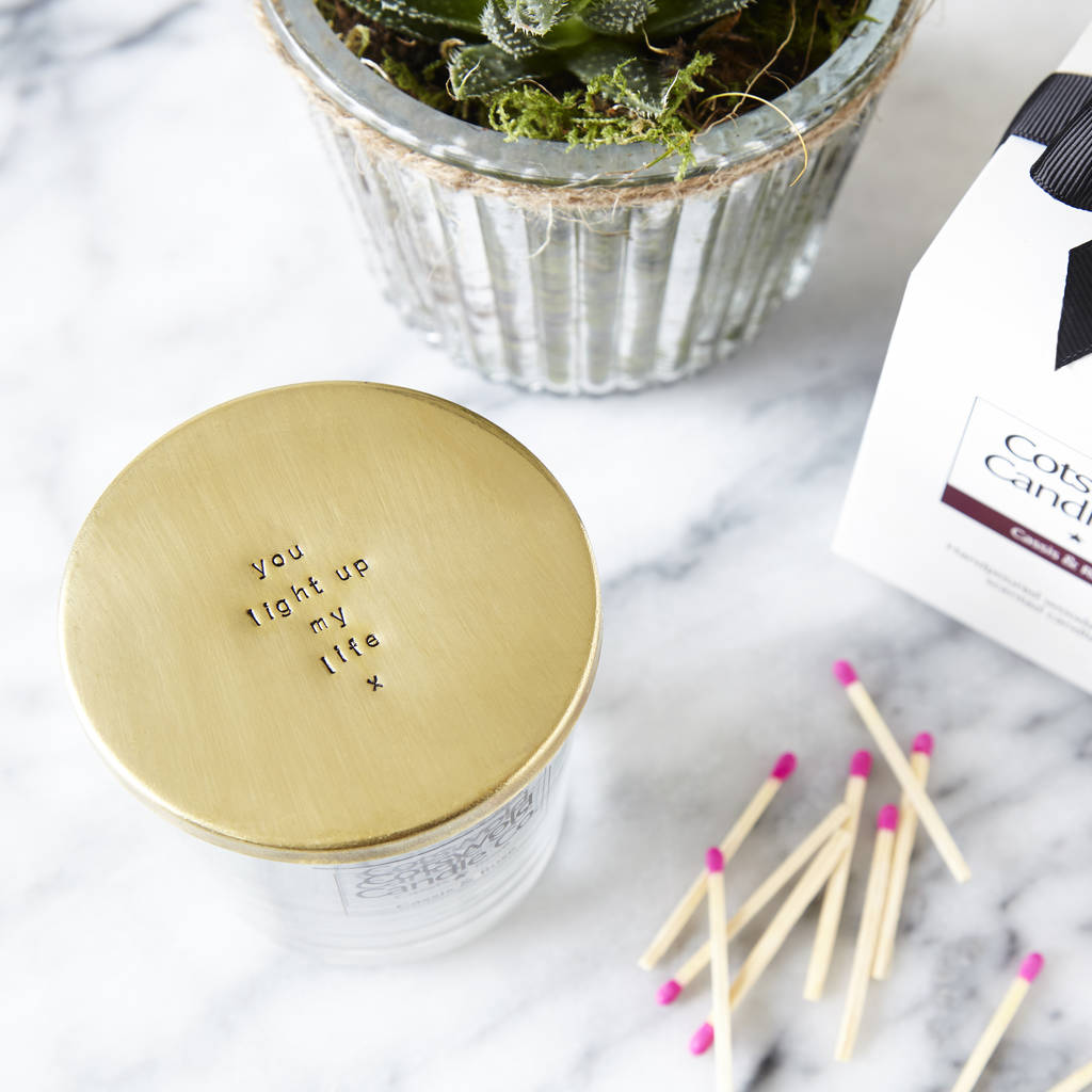 personalised gold candle lid by spoon queen