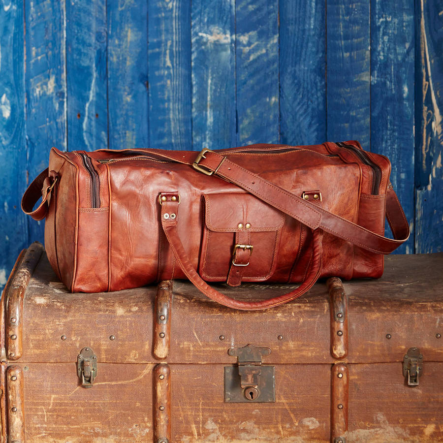 large brown leather holdall