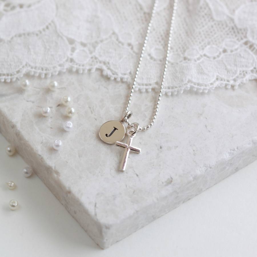 silver cross personalised birthstone necklace by adore baby