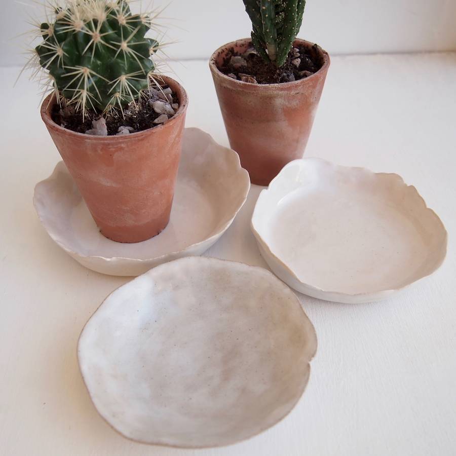 handmade white plant saucers or ring dishes by