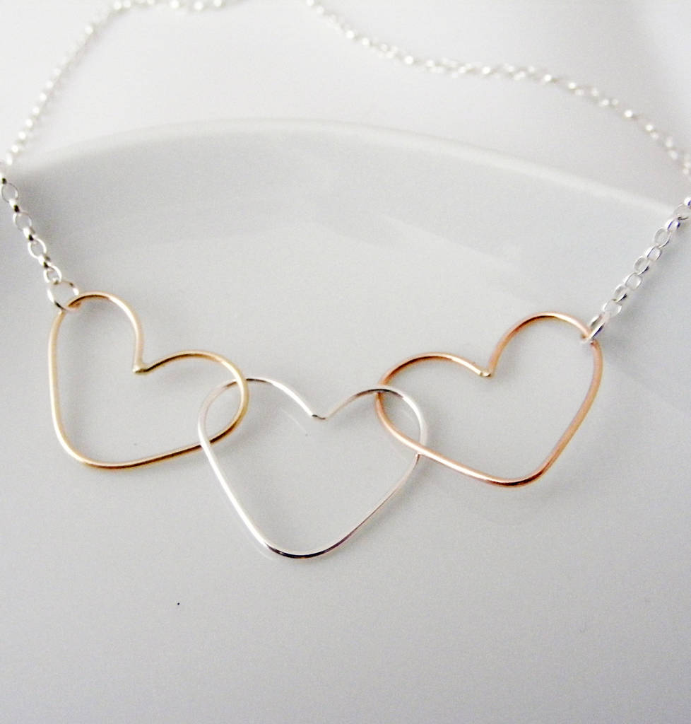 Gold And Silver Triple Heart Necklace By Tanya Garfield Jewellery