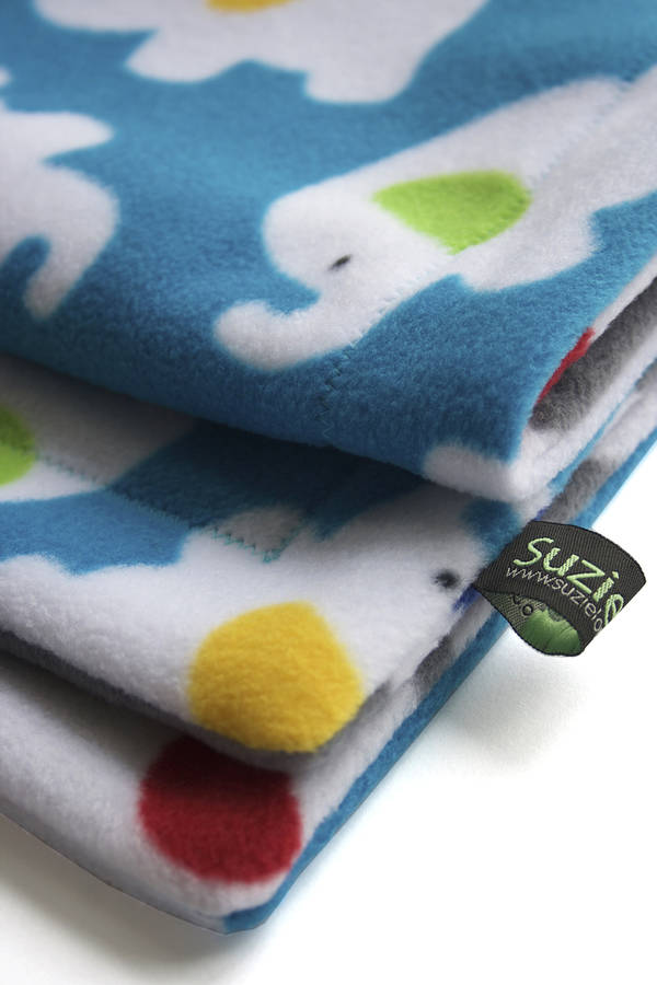 fleece blue elephant baby blanket by suzielou textiles