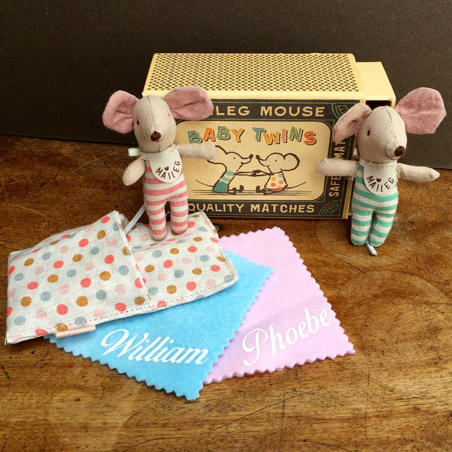 baby twins match box mice by pink pineapple home & gifts
