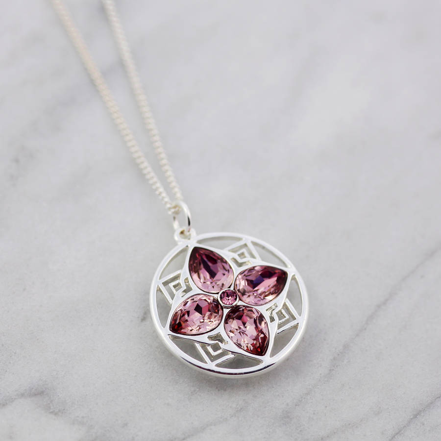 four petal flower necklace with swarovski crystal by j&s jewellery