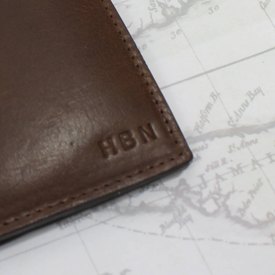 personalised vintage tan leather travel wallet by the british belt