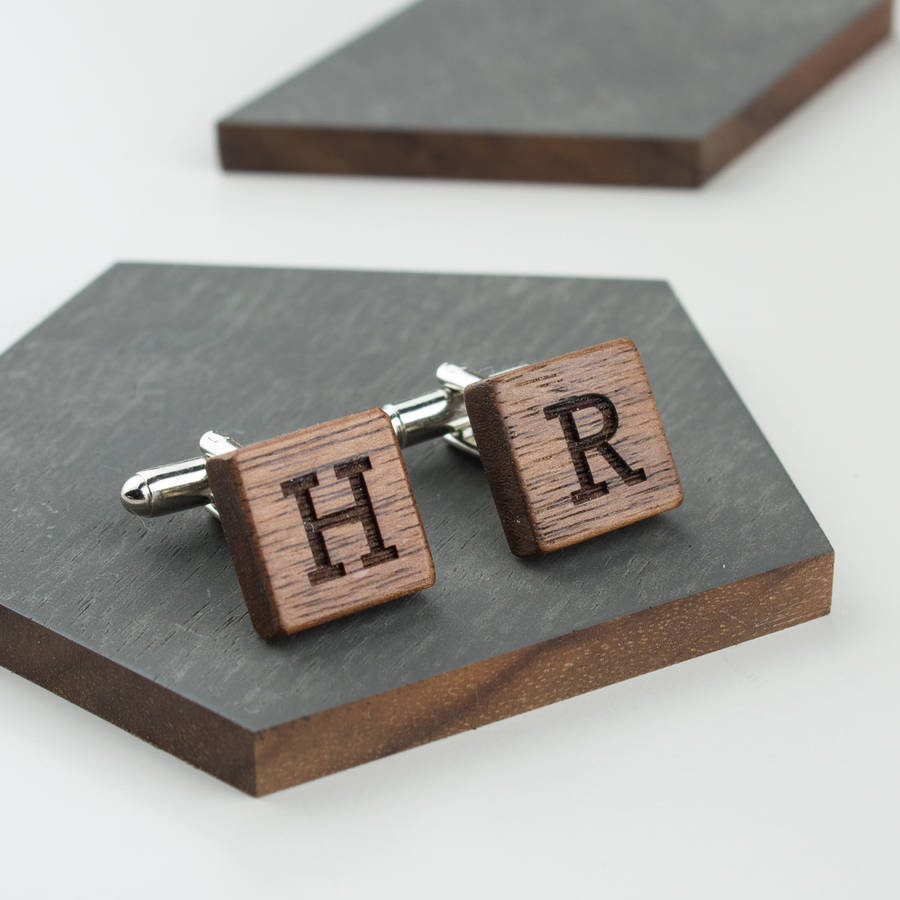 personalised wooden initial cufflinks by create gift love
