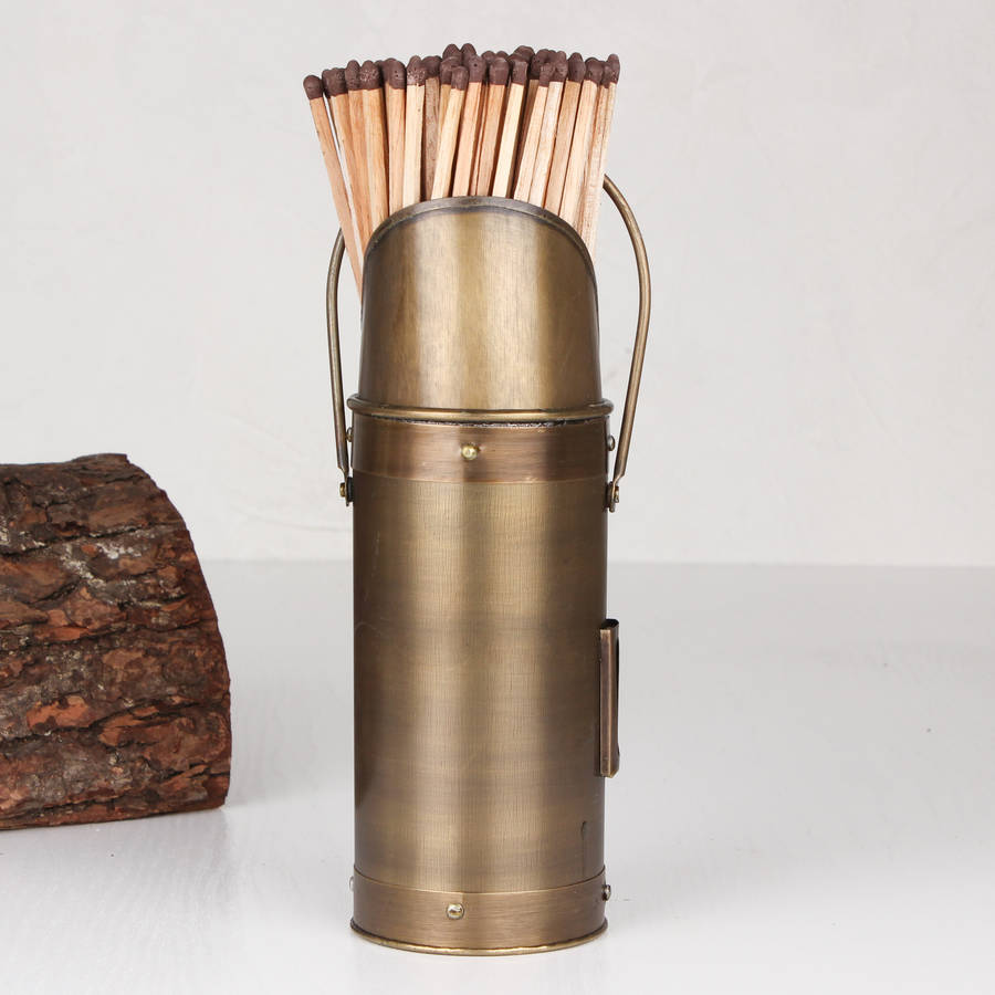 brass extra long fireside matches and holder by dibor