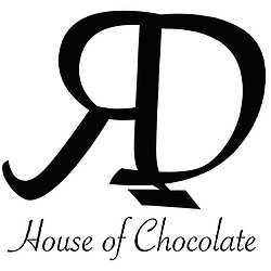 The "RD House of Chocolate" logo is set against a clean white backdrop. The brand name is elegantly scripted in black, adding a touch of contrast.