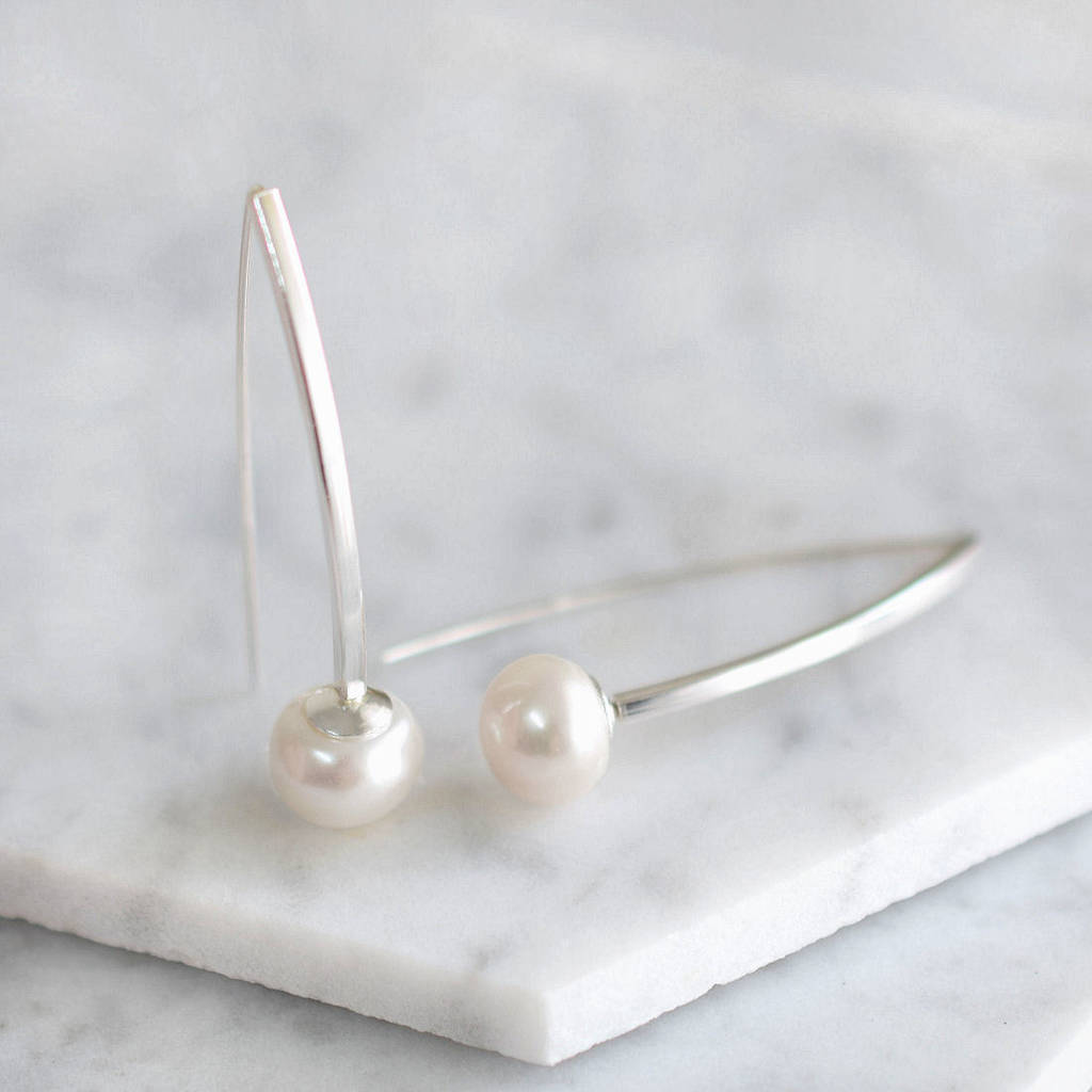 Sterling Silver Pearl Long Drop Earrings By Mia Belle