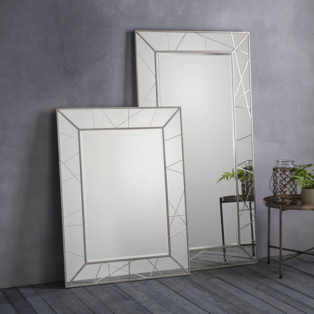 all glass geometric wall and leaner mirror by primrose & plum