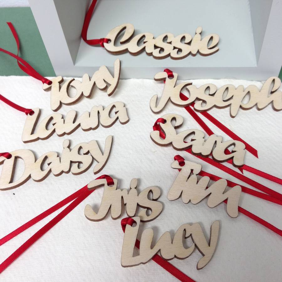 personalised natural wood name gift tags by hickory dickory designs