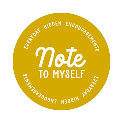 Note to myself logo, a mustard circle with white text