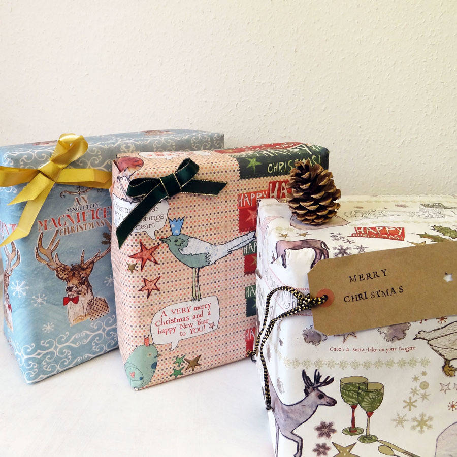 recycled christmas wrapping paper three sheets by alice palace