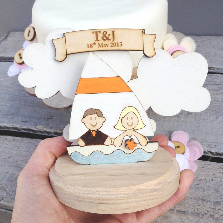 personalised sailing boat wedding cake topper by just toppers