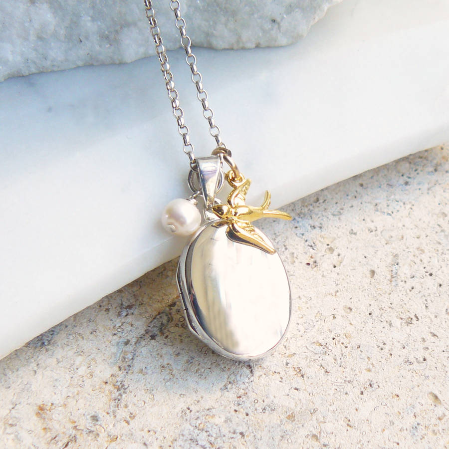 Personalised Locket Necklace With Swallow Charm By Lime Tree Design ...