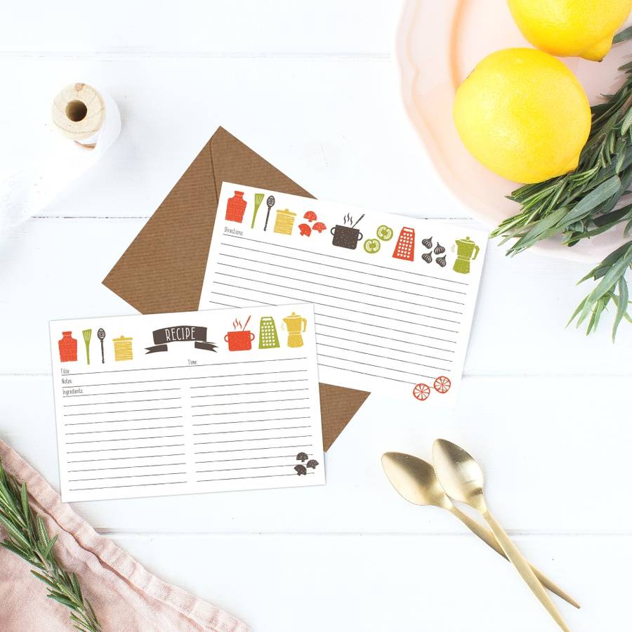 set of five recipe note cards by ink & ocean