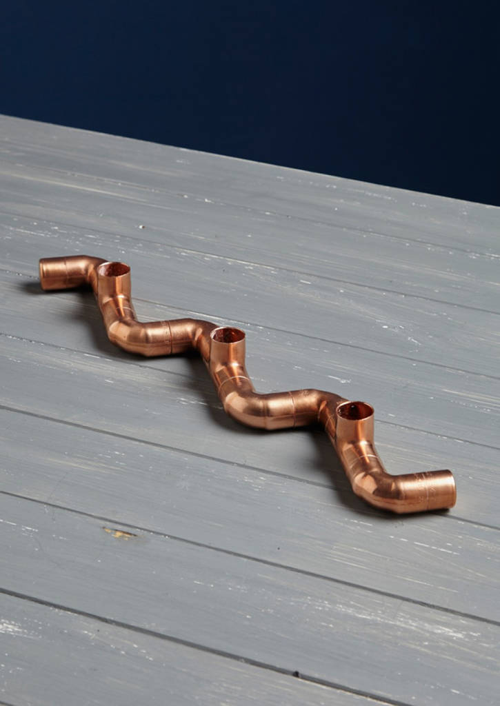 industrial copper pipe zig zag candle holder by lime lace