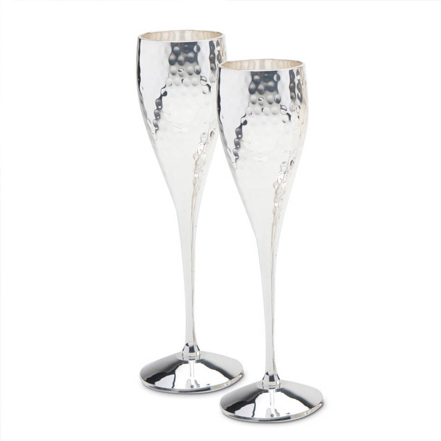 Silver Plated Hammered Champagne Flute Set By Marquis Dawe