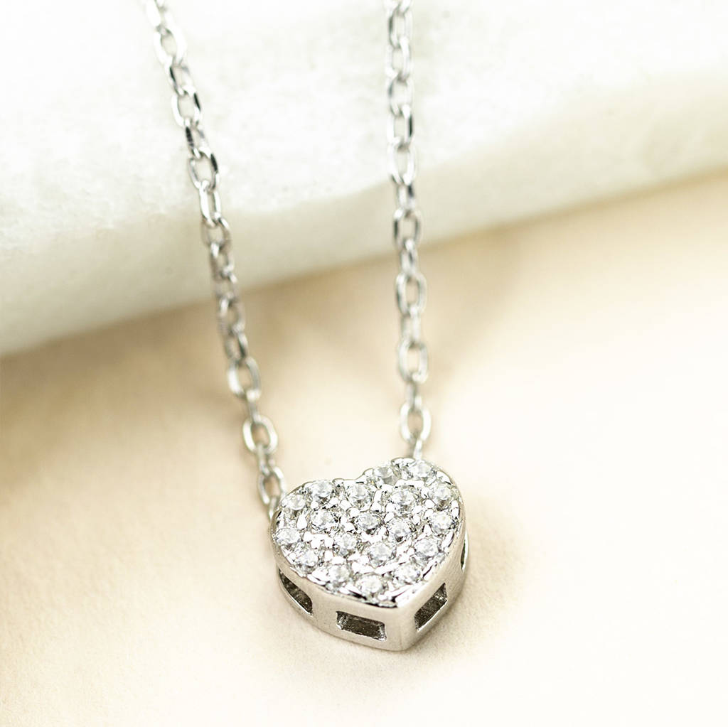 sterling silver pavé heart necklace by martha jackson sterling silver
