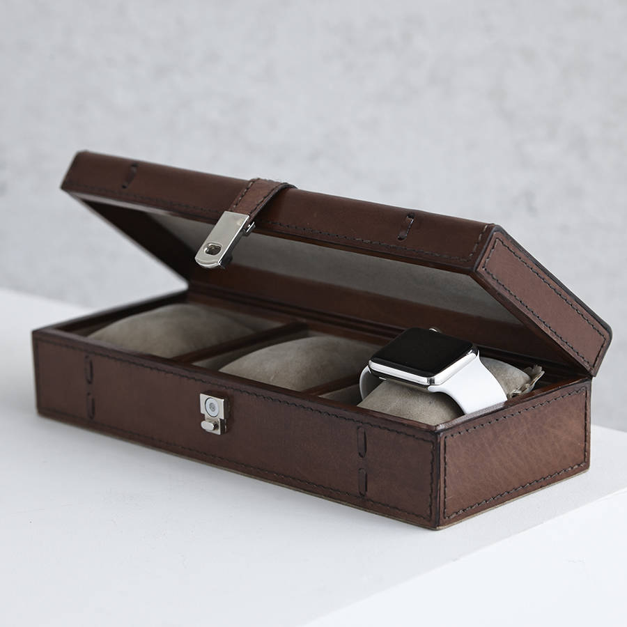 personalised leather watch box for three, five or one by life of riley
