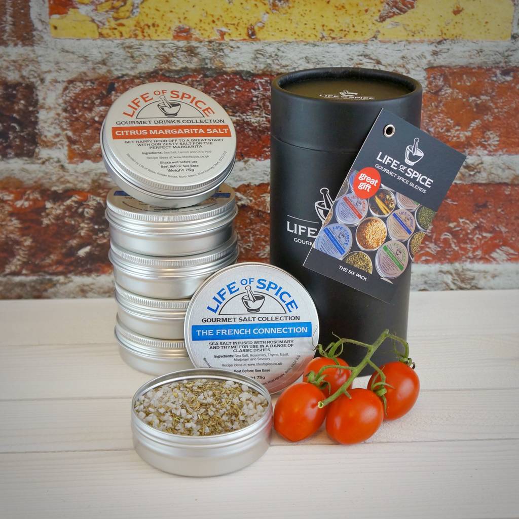 six pack of flavoured sea salts by life of spice