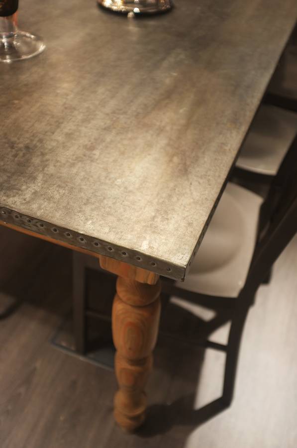 zinc topped aged pine dining table by cambrewood | notonthehighstreet.com