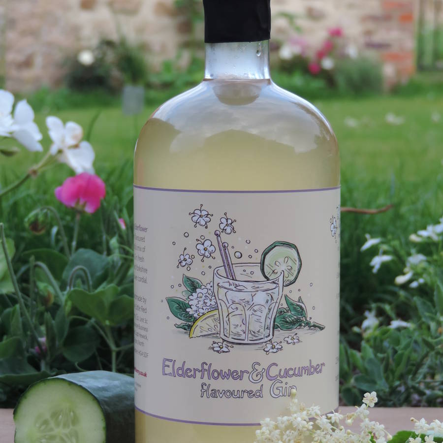 elderflower and cucumber flavoured gin by the little red berry co